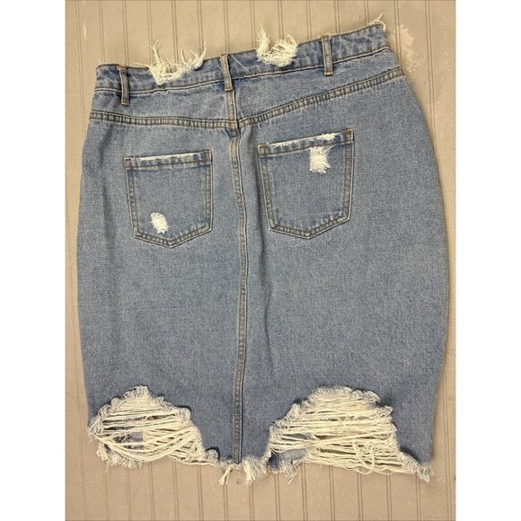 Misguided Size 10 Women Skirt Denim Jean Knee Length Distress Light Wash… - Picture 5 of 5